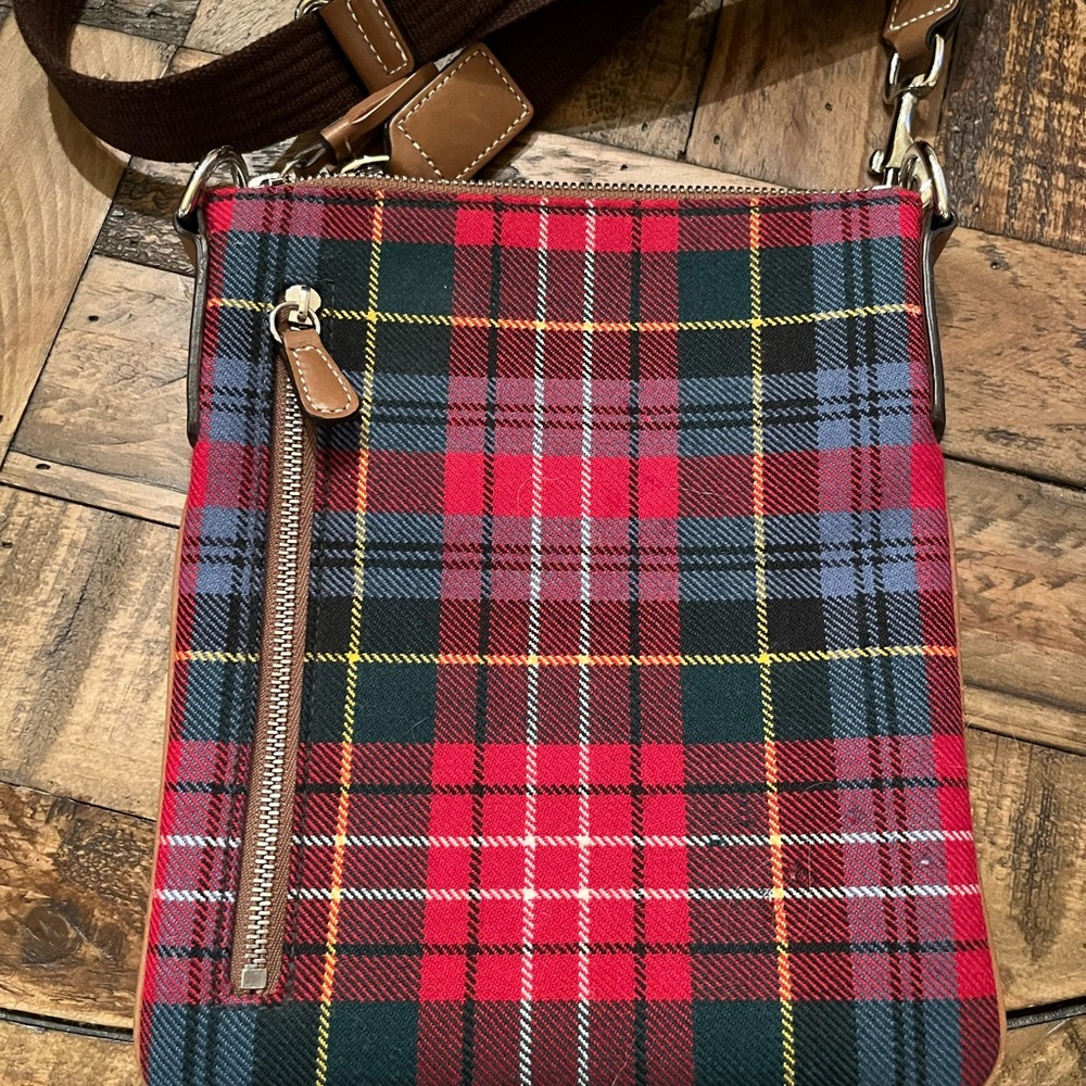 Coach Red Plaid Flat Crossbody Purse
